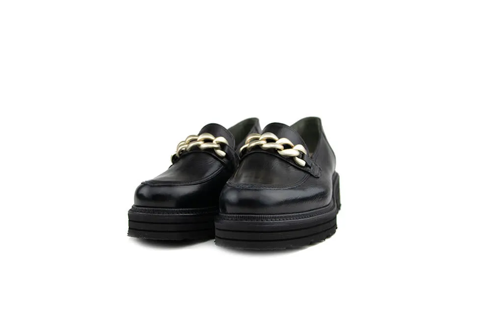 DUREA LOAFER KETTING ZWART LEER KLEEST