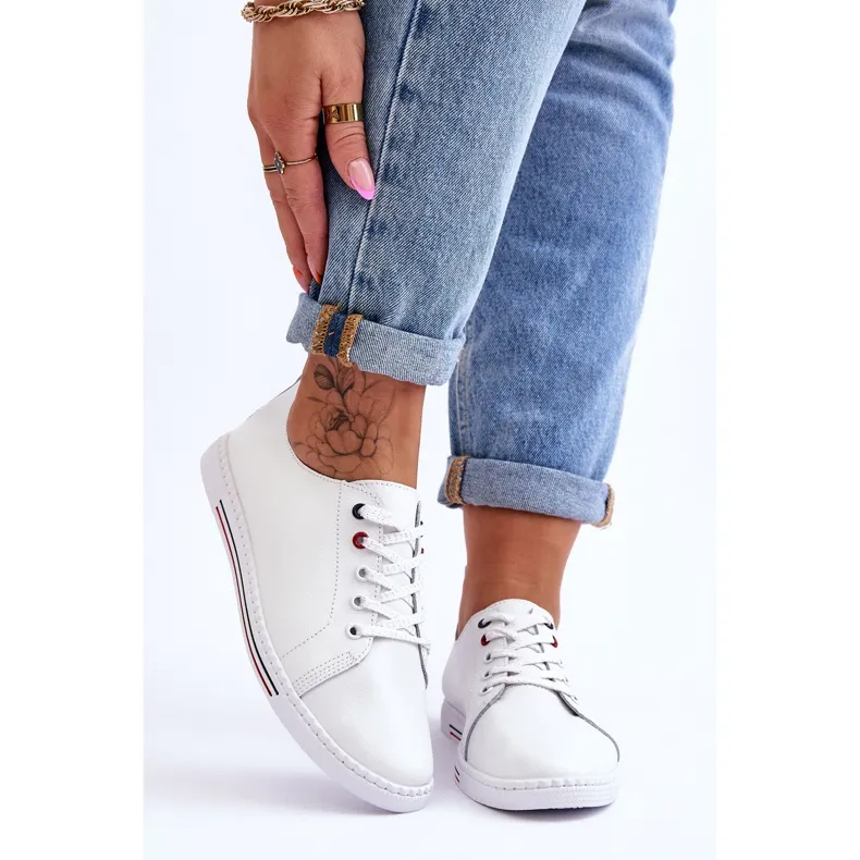 S.Barski Leren damessneakers wit Renes