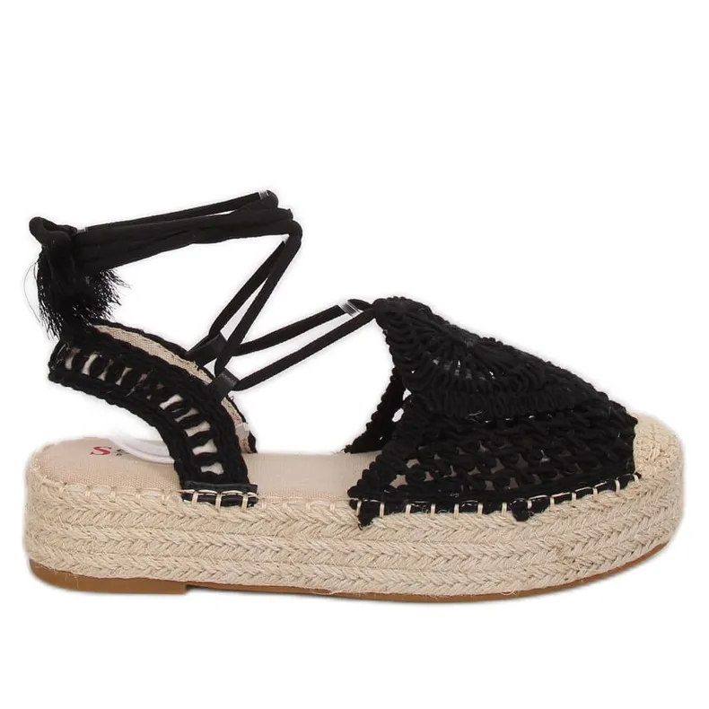 Zwarte opengewerkte espadrilles YQ233 Zwart